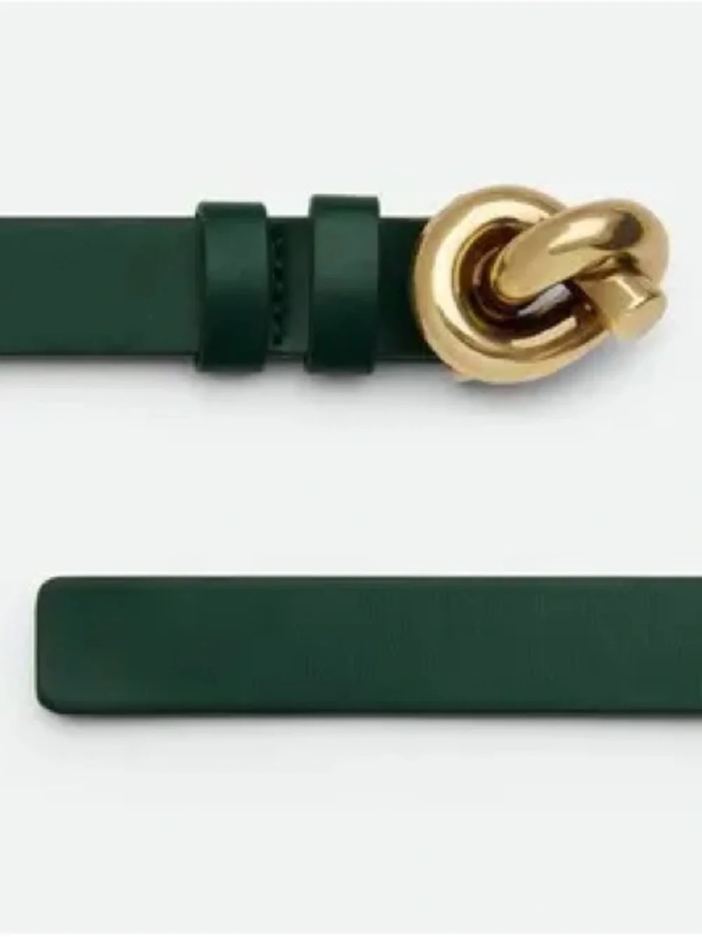 Bottega Veneta Dark Green Leather Belt with Gold Knot Buckle